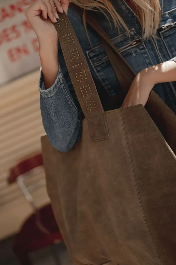 Femme Le Temps des Cerises Sacs & Portefeuilles-Sac Cabas Micky En Cuir Suede Kaki