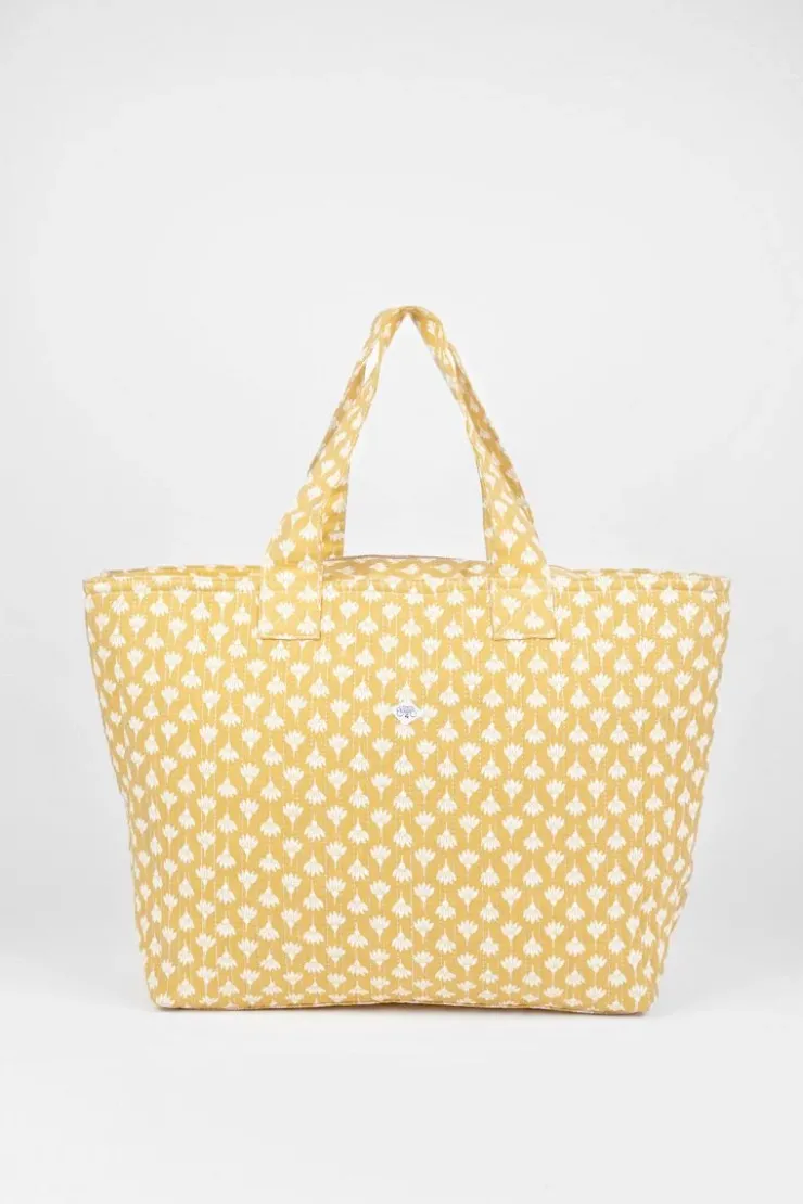 Femme Le Temps des Cerises Sacs & Portefeuilles-Sac Cabas Micky Jaune A Motif Fleuri