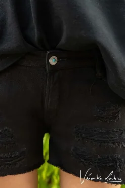 Femme Le Temps des Cerises Jupes & Shorts-Short Court Veronika En Jeans Noir Destroy By Veronika Loubry