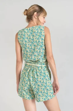 Femme Le Temps des Cerises Shorts & Jupes-Short Lamet A Motif Fleuri Vert Et Bleu