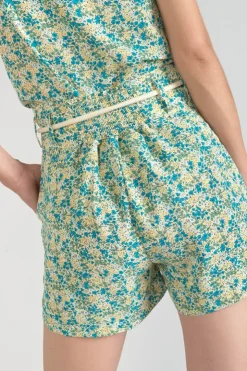 Femme Le Temps des Cerises Shorts & Jupes-Short Lamet A Motif Fleuri Vert Et Bleu