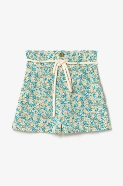 Femme Le Temps des Cerises Shorts & Jupes-Short Lamet A Motif Fleuri Vert Et Bleu