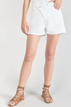 Femme Le Temps des Cerises Coupe Criss Cross-Short Mosta En Jeans Blanc A Fermeture Asymetrique