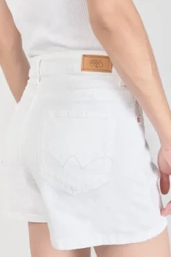 Femme Le Temps des Cerises Coupe Criss Cross-Short Mosta En Jeans Blanc A Fermeture Asymetrique