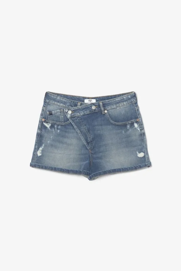 Femme Le Temps des Cerises Coupe Criss Cross-Short Mosta En Jeans Bleu A Fermeture Asymetrique
