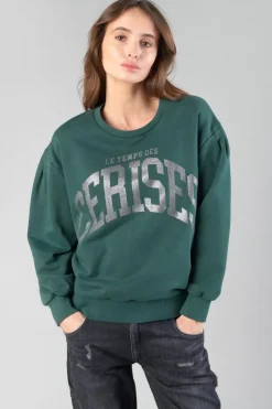 Femme Le Temps des Cerises Pulls & Sweats & Cardigans-Sweat Moa Vert Bouteille Imprime