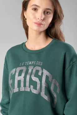 Femme Le Temps des Cerises Pulls & Sweats & Cardigans-Sweat Moa Vert Bouteille Imprime