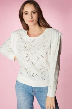 Femme Le Temps des Cerises Pulls & Sweats & Cardigans-Sweat Plume Ajoure Blanc