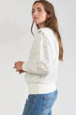 Femme Le Temps des Cerises Pulls & Sweats & Cardigans-Sweat Plume Ajoure Blanc