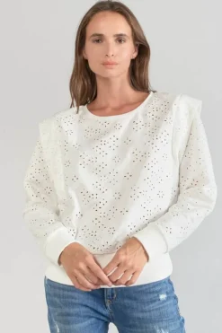 Femme Le Temps des Cerises Pulls & Sweats & Cardigans-Sweat Plume Ajoure Blanc
