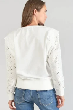 Femme Le Temps des Cerises Pulls & Sweats & Cardigans-Sweat Plume Ajoure Blanc