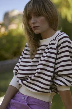 Femme Le Temps des Cerises Pulls & Sweats & Cardigans-Sweatshirt Koa Mariniere Prune