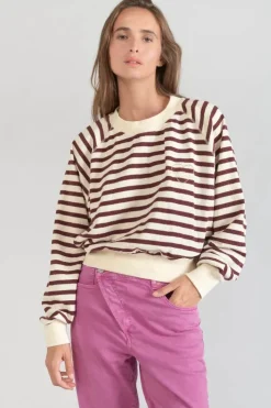 Femme Le Temps des Cerises Pulls & Sweats & Cardigans-Sweatshirt Koa Mariniere Prune