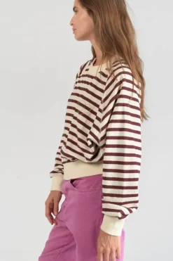Femme Le Temps des Cerises Pulls & Sweats & Cardigans-Sweatshirt Koa Mariniere Prune