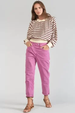 Femme Le Temps des Cerises Pulls & Sweats & Cardigans-Sweatshirt Koa Mariniere Prune