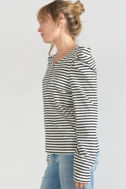 Femme Le Temps des Cerises T-Shirts & Débardeurs-Top Demi A Rayures Noires Et Blanches