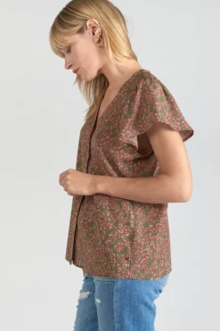 Femme Le Temps des Cerises Tops-Top Norine Kaki A Motif Fleuri