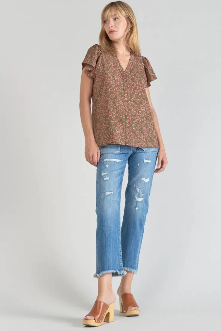 Femme Le Temps des Cerises Tops-Top Norine Kaki A Motif Fleuri
