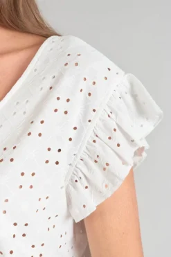 Femme Le Temps des Cerises Tops-Top Pedrina Ajoure Blanc