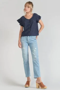 Femme Le Temps des Cerises Tops-Top Pedrina Ajoure Bleu Marine