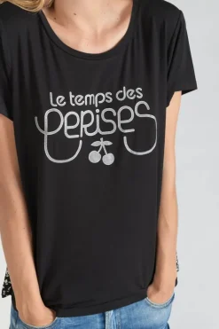 Femme Le Temps des Cerises T-Shirts & Débardeurs-T-Shirt Bi-Matiere Domi Noir Imprime