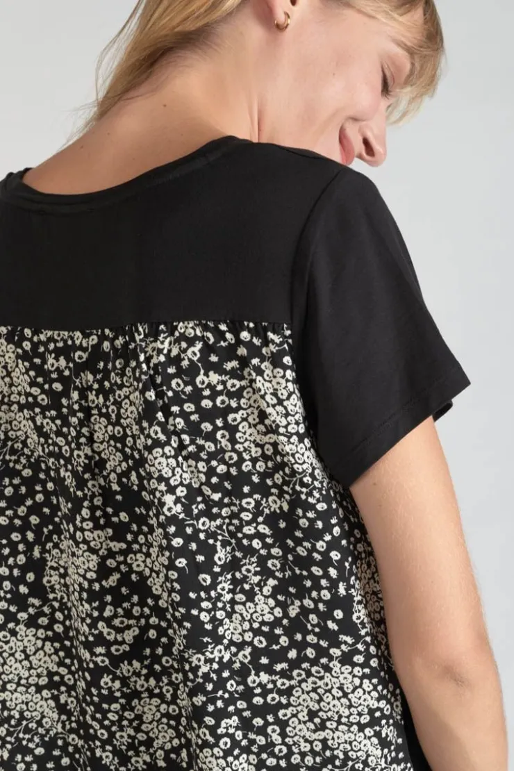 Femme Le Temps des Cerises T-Shirts & Débardeurs-T-Shirt Bi-Matiere Domi Noir Imprime