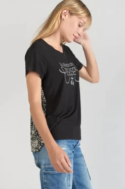 Femme Le Temps des Cerises T-Shirts & Débardeurs-T-Shirt Bi-Matiere Domi Noir Imprime