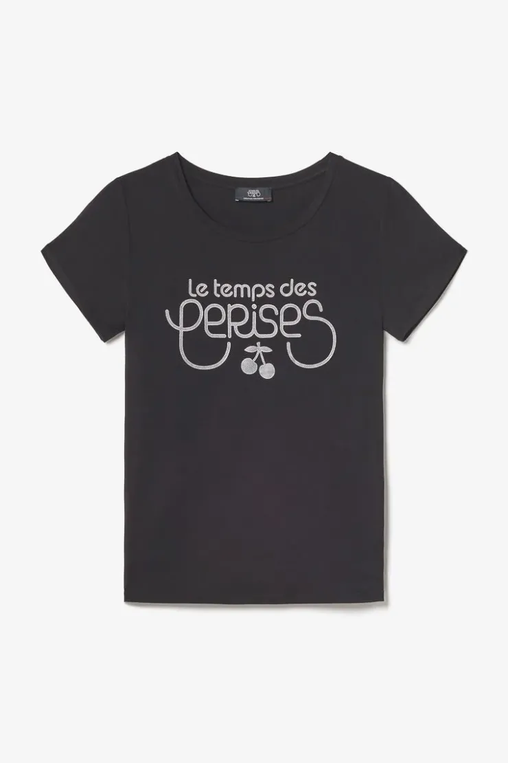 Femme Le Temps des Cerises T-Shirts & Débardeurs-T-Shirt Bi-Matiere Domi Noir Imprime