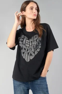 Femme Le Temps des Cerises T-Shirts & Débardeurs-T-Shirt Oraya Noir A Strass