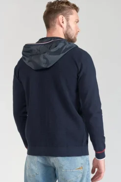 Homme Le Temps des Cerises Pulls & Cardigans-Veste Bi-Matiere Mistre Bleu Marine