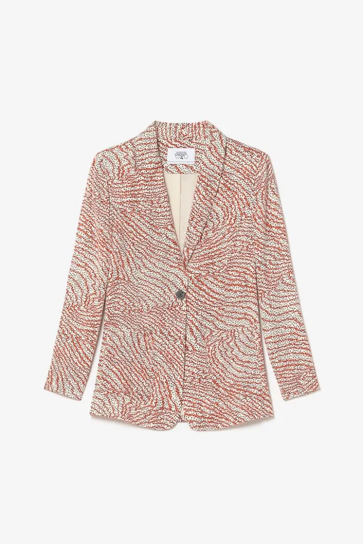 Femme Le Temps des Cerises Vestes & Blousons-Veste Blazer Mena A Motif Orange Et Noir