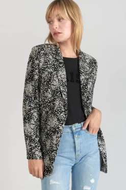 Femme Le Temps des Cerises Vestes & Blousons-Veste Blazer Urielle A Motif Fleuri Noir Et Blanc