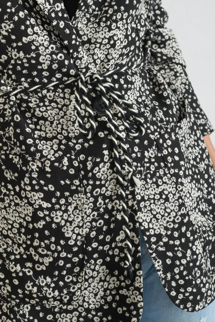 Femme Le Temps des Cerises Vestes & Blousons-Veste Blazer Urielle A Motif Fleuri Noir Et Blanc