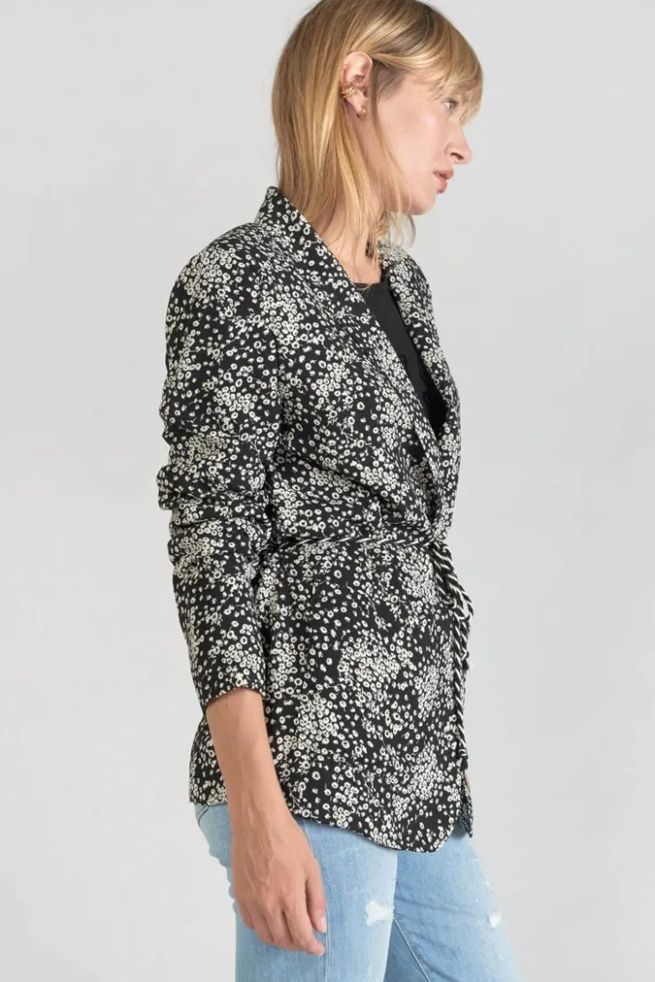 Femme Le Temps des Cerises Vestes & Blousons-Veste Blazer Urielle A Motif Fleuri Noir Et Blanc