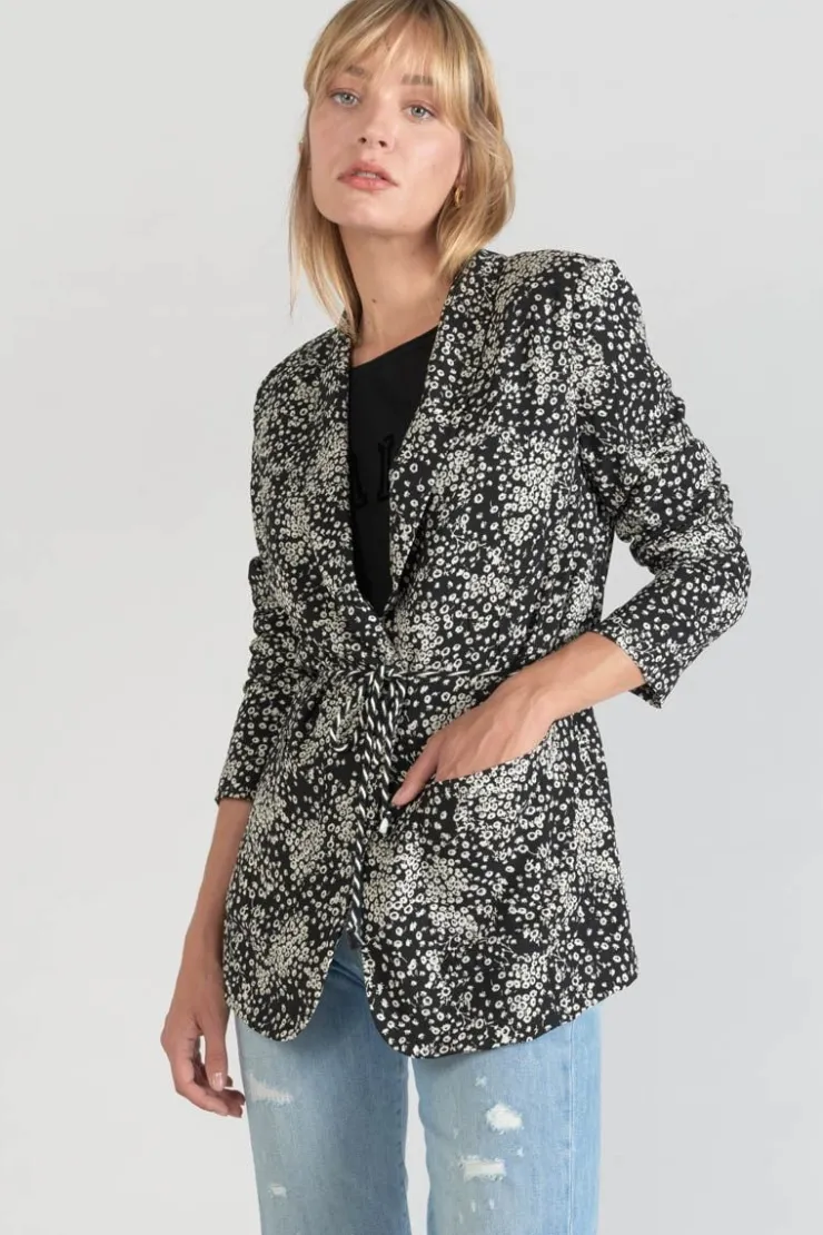 Femme Le Temps des Cerises Vestes & Blousons-Veste Blazer Urielle A Motif Fleuri Noir Et Blanc