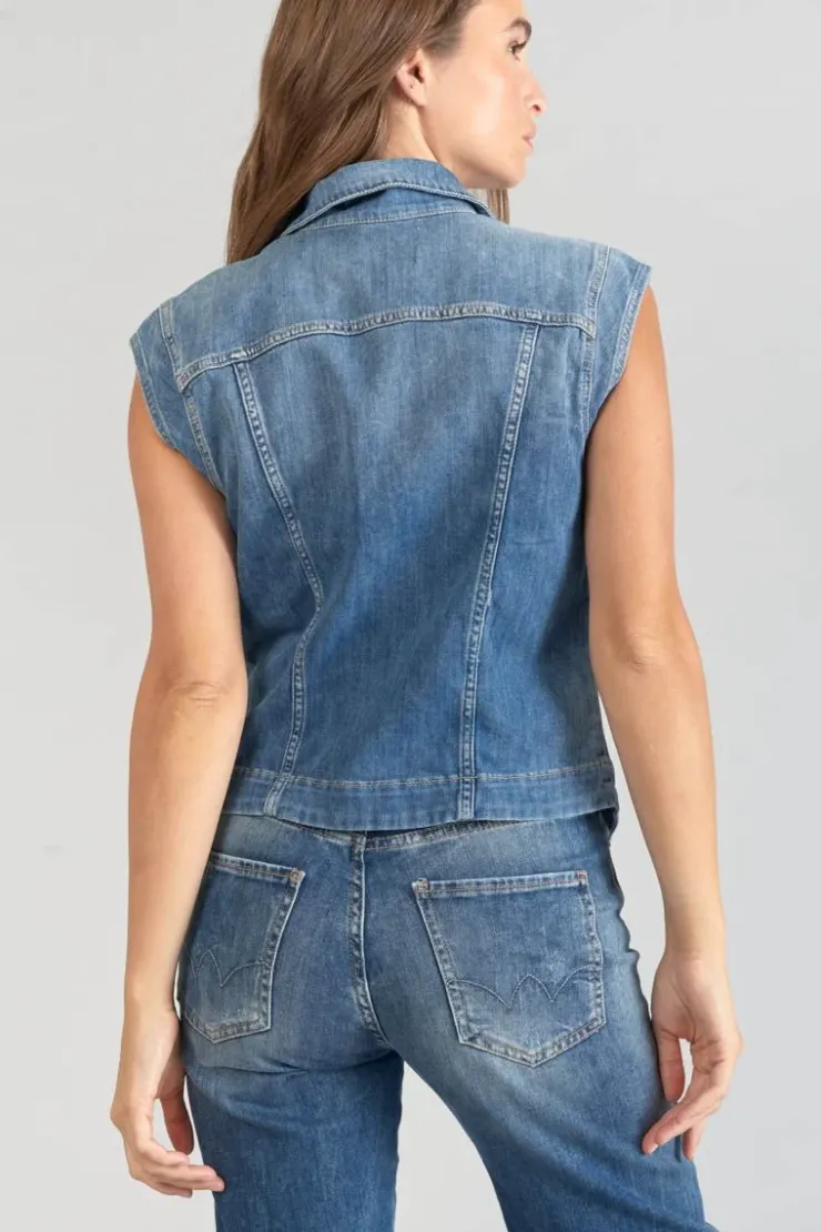 Femme Le Temps des Cerises Chemises Et Vestes-Veste Sans Manches Galinat En Jeans Bleu