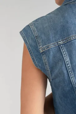Femme Le Temps des Cerises Chemises Et Vestes-Veste Sans Manches Galinat En Jeans Bleu
