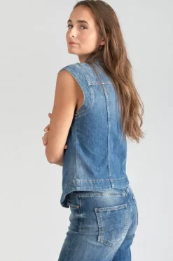 Femme Le Temps des Cerises Chemises Et Vestes-Veste Sans Manches Galinat En Jeans Bleu