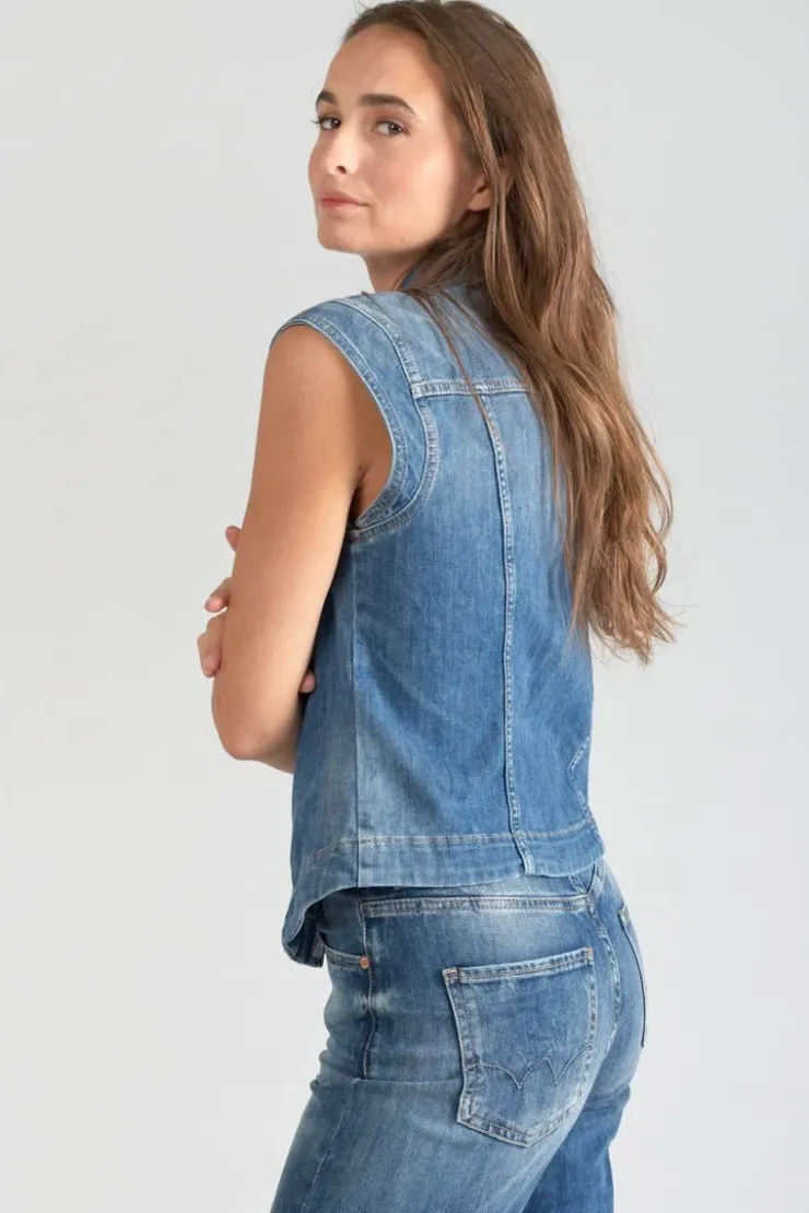 Femme Le Temps des Cerises Chemises Et Vestes-Veste Sans Manches Galinat En Jeans Bleu