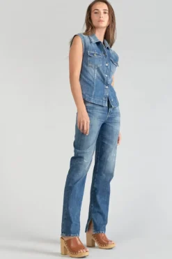 Femme Le Temps des Cerises Chemises Et Vestes-Veste Sans Manches Galinat En Jeans Bleu