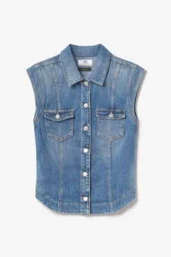 Femme Le Temps des Cerises Chemises Et Vestes-Veste Sans Manches Galinat En Jeans Bleu