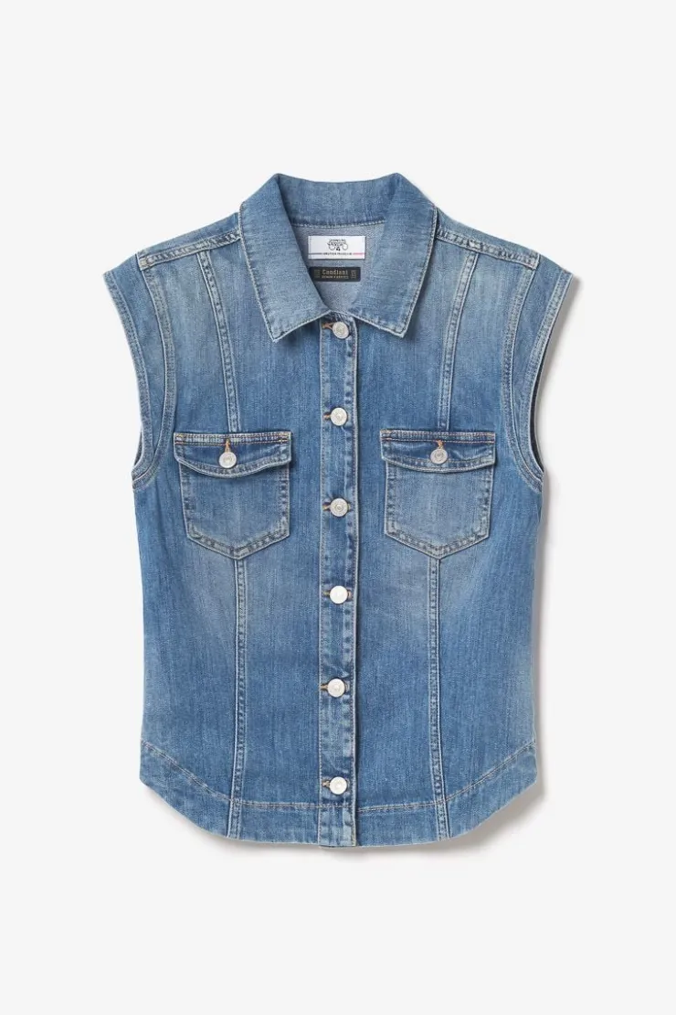 Femme Le Temps des Cerises Chemises Et Vestes-Veste Sans Manches Galinat En Jeans Bleu