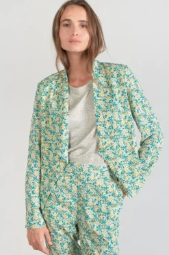 Femme Le Temps des Cerises Vestes & Blousons-Veste Tasha A Motif Fleuri Vert Et Bleu