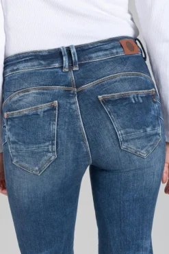 Femme Le Temps des Cerises Coupe Regular-Zep Pulp Regular Taille Haute 7/8Eme Jeans Destroy Bleu N°2