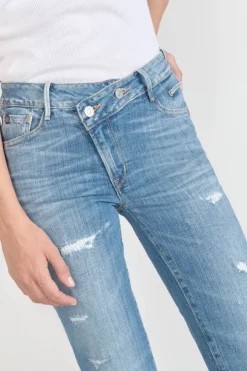 Femme Le Temps des Cerises Coupe Regular-Zep Pulp Regular Taille Haute 7/8Eme Jeans Destroy Bleu N°4
